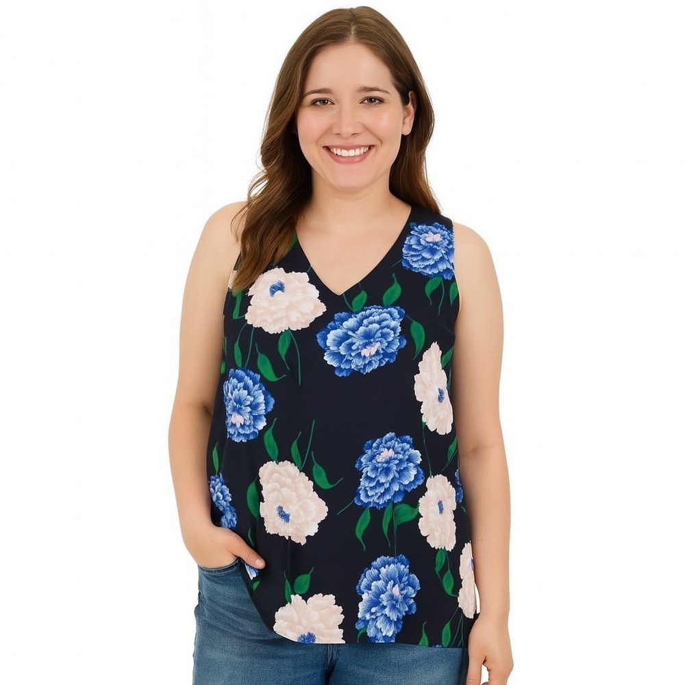 Ann taylor navy Floral Tank Size XXSP